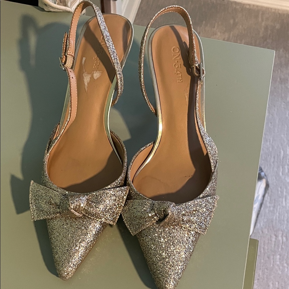 Elegant Gold Glitter Slingback Heels